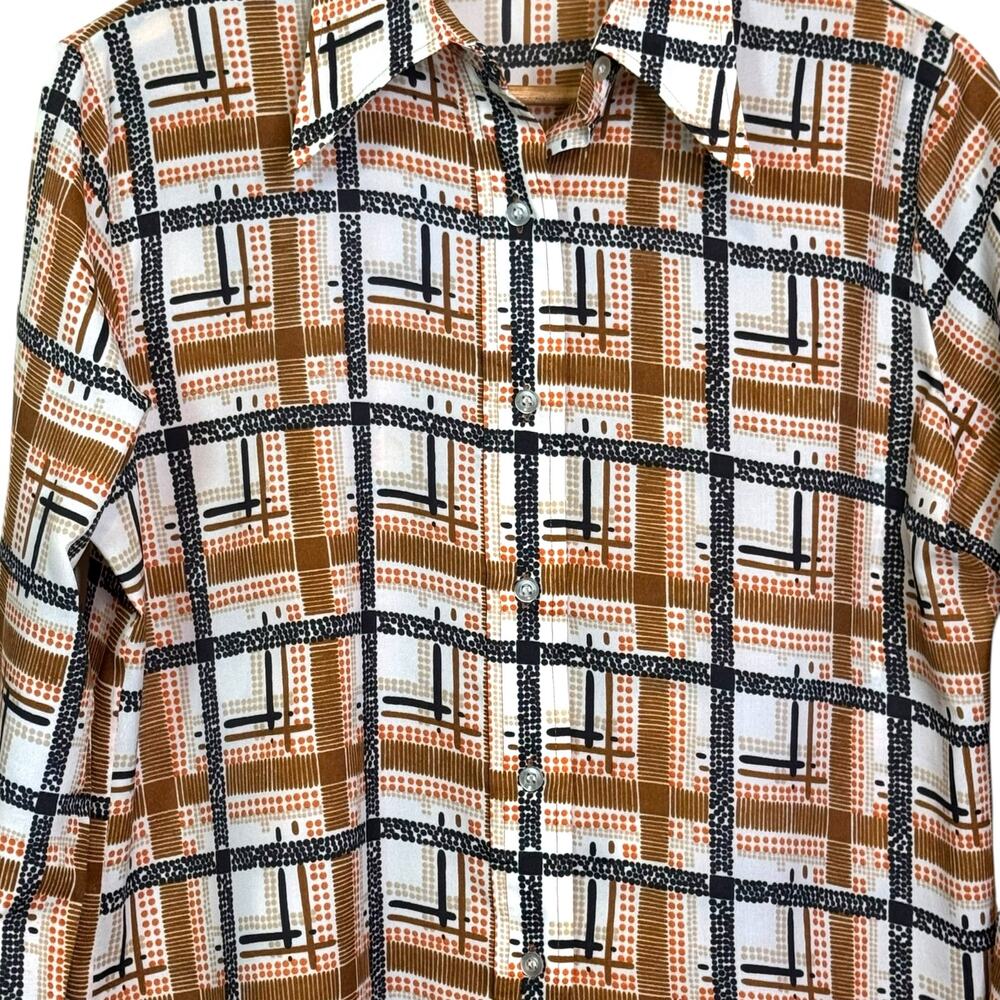 Vintage K-Mart 1970's Size 38 Geometric Print Polyester Dagger Collar Shirt - Picture 3 of 7